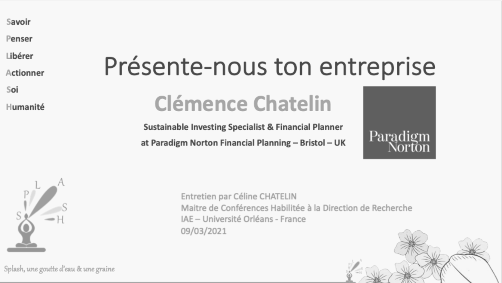 Présente-nous ton entreprise : Clémence CHATELIN NORTON Paradigm Céline Chatelin universtité Orléans